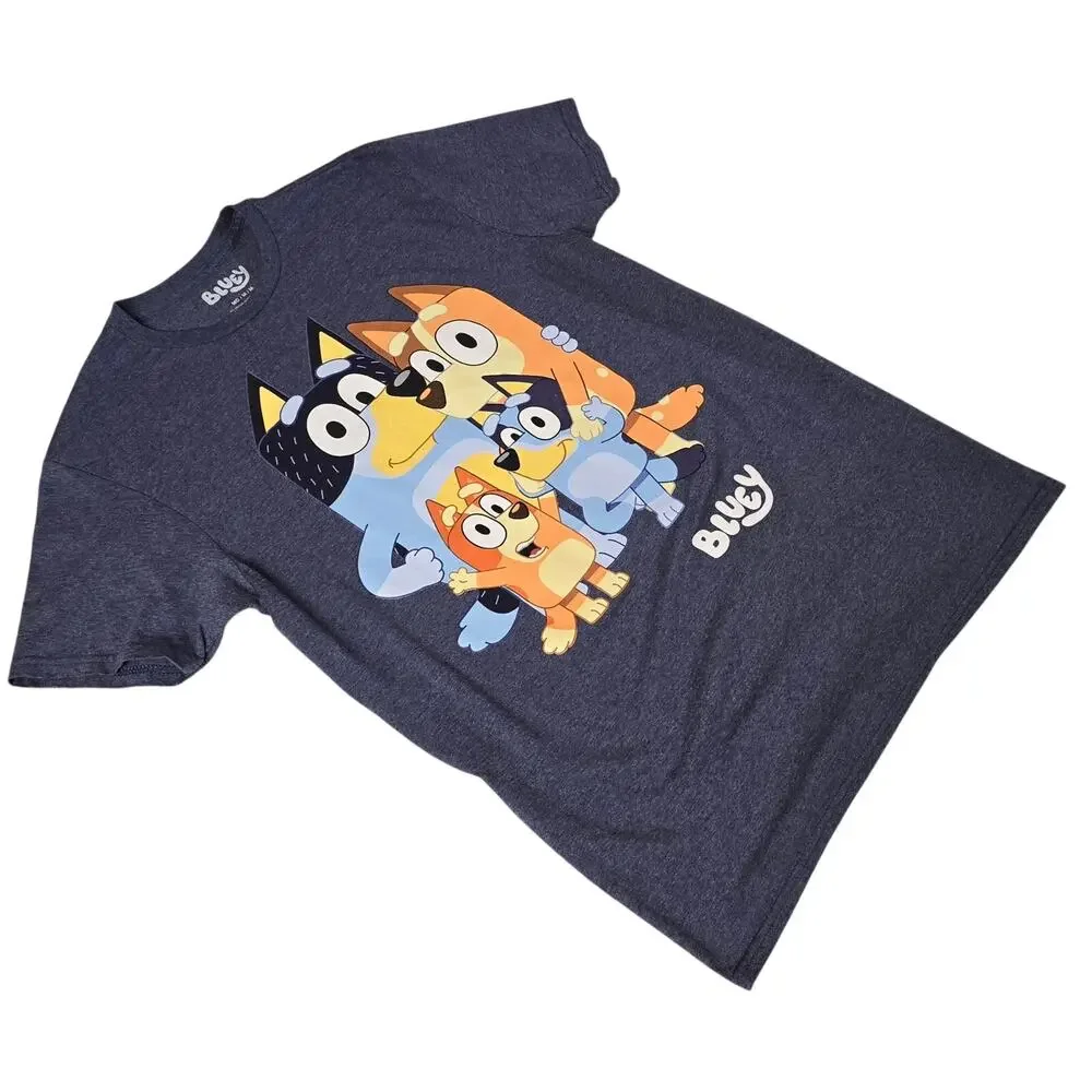 Bluey Graphic T-Shirt Men's Medium Cartoon Family TV Show Blue Heather
